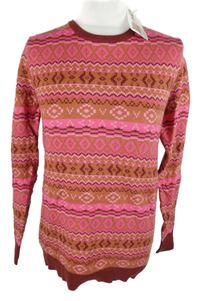 Nové - Dámský růžovo-skořicový vzorovaný svetr Up2Fashion 