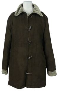 Dámský hnědý semišový zateplený kabát s kožíškem 