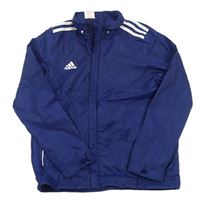 Tmavomodrá šušťáková športová bunda s pruhmi a logom Adidas