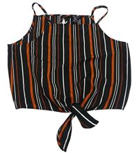 Čierno-oranžovo-biely pruhovaný crop top New Look
