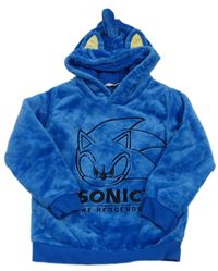 Azurová chlupatá mikina se sonicem a kapucí H&M