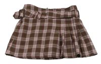 Hnedo-ružovo-biela kockovaná sukňa s opaskom H&M