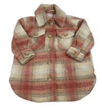 Vínovo-bielo-sivo-béžová kockovaná vlnená košeľová bunda Primark