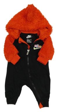 Černo-červená teplákovo/chlupatá kombinéza s logem a kapucí Nike