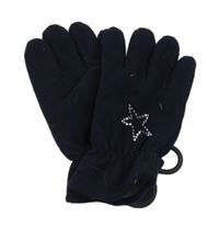 Nové - Tmavomodré fleecové rukavice s kamínky