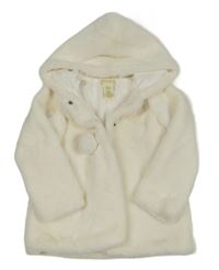 Biely kožušinový podšitý kabát s kapucňou