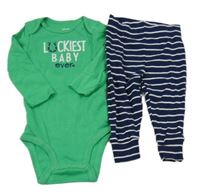 2set- zelené body s nápisem+ tmavomodré pruhované ľahké tepláky Carter's