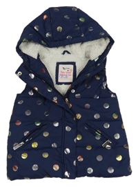 Tmavomodrá bodkovaná á šušťáková zateplená vesta s kapucňou TU