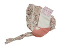 Nové - 2set- růžový čepeček s kytičkami+ bílo-růžové podkolenky 