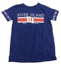 Tmavomodro-červené tričko s logom River Island