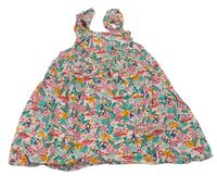 Svetloružové kvetované plátenné šaty s vtáčky Primark