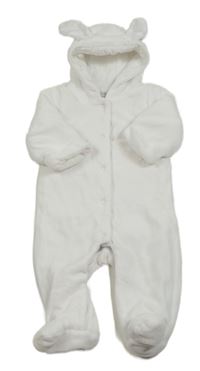 Biela zamatová zateplená kombinéza s kapucňou Mamas&Papas