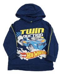 Tmavomodrá mikina s potlačou a kapucí - Hot wheels