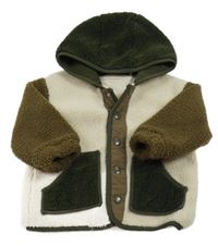 Smetanovo-hnědo-khaki huňatá podšitá bunda s kapucňou Next