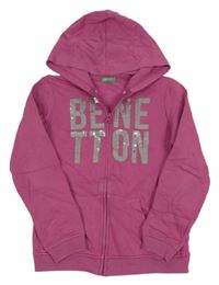 Růžová propínací mikina s flitry a kapucí Benetton