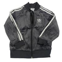 Tmavošedá sametová propínací mikina s logem Adidas