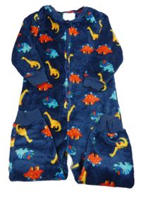 Tmavomodrý chlpatý overal s dinosaurami Next