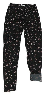 Černé květované zateplené legíny Y.F.K.