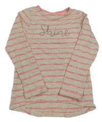 Béžovo-ružový pruhovaný sveter s nápise Nutmeg