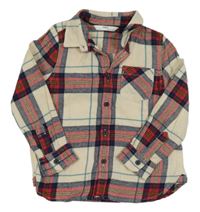 Smetanovo-tmavomodro-červená kostkovaná flanelová košile M&S