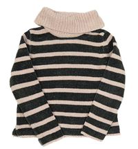 Růžovo-tmavošedý pruhovaný svetr s rolákem C&A