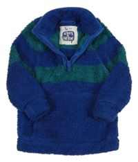 Modro-zelená pruhovaná chlupatá mikina Tu