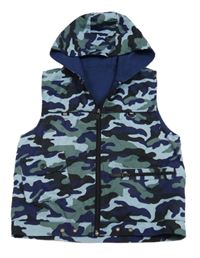 Tmavomodro-světlemodro-khaki army šušťáková podšitá vesta s kapucňou Heda