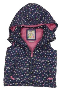 Tmavomodro-farebná vzorovaná šušťáková zateplená vesta s kapucňou Crafted