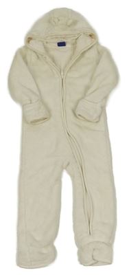 Smetanová chlupatá podšitá kombinéza s kapucí Lupilu