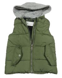 Khaki šusťáková zateplená vesta s kapucí Dopodopo