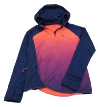 Tmavomodro-neonové oranžovo-fialová ombré funkční crop mikina s kapucí Kalenji 