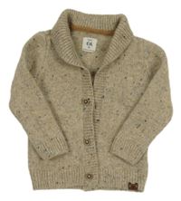 Hnědý melírovaný vlněný propínací svetr C&A