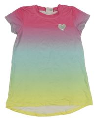 Limetkovo-ružovo-svetlomodré tónované športové tričko so srdiečkom Topolino