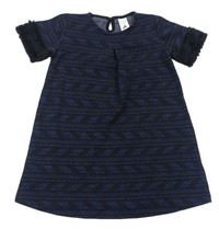 Čierno-modré vzorované trblietavé šaty s kožúškom C&A