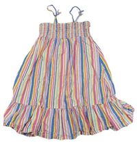 Barevné pruhované plátěné žabičkové šaty Pocopiano