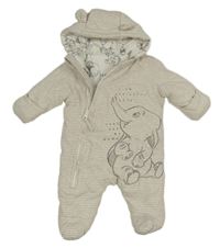 Béžovo-biela pruhovaná bavlnená zateplená kombinéza s Dumbem a kapucňou George