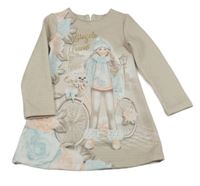 Béžovo-smetanové vzorované šaty s holčičkou 