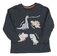 Sivé tričko s dinosaury z flitrů Nutmeg