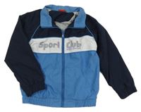 Tmavomodro-modro-biela šušťáková športová bunda s nápisom Tissaia