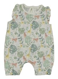 Nové - Bílý overal s listy a zvířátky F&F
