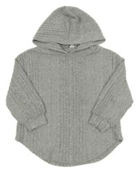 Sivý rebrovaný sveter s kapucňou Shein