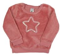 Korálová chlpatá mikina s hvězdou z flitrů C&A