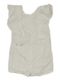 Bílý plátěný květovaný kraťasový overal s volánky Vertbaudet