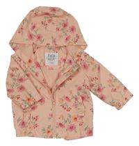 Broskvová šušťáková jarná bunda s kvietkami a kapucňou F&F