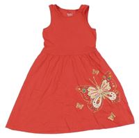 Červené bavlnené šaty s motýly C&A