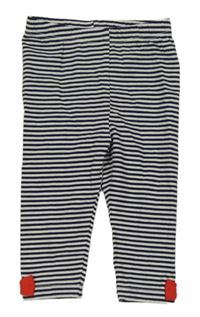 Tmavomodro-biele pruhované legíny s mašličkami