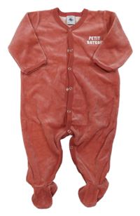 Oranžový zamatový overal s nápisom Petit Bateau