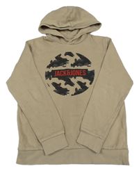 Béžová mikina s potiskem a kapucí Jack & Jones