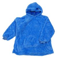 Zafírová chlpatá oversize mikina s kapucňou