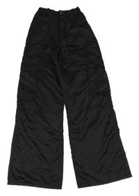 Čierne saténové cargo široké nohavice H&M